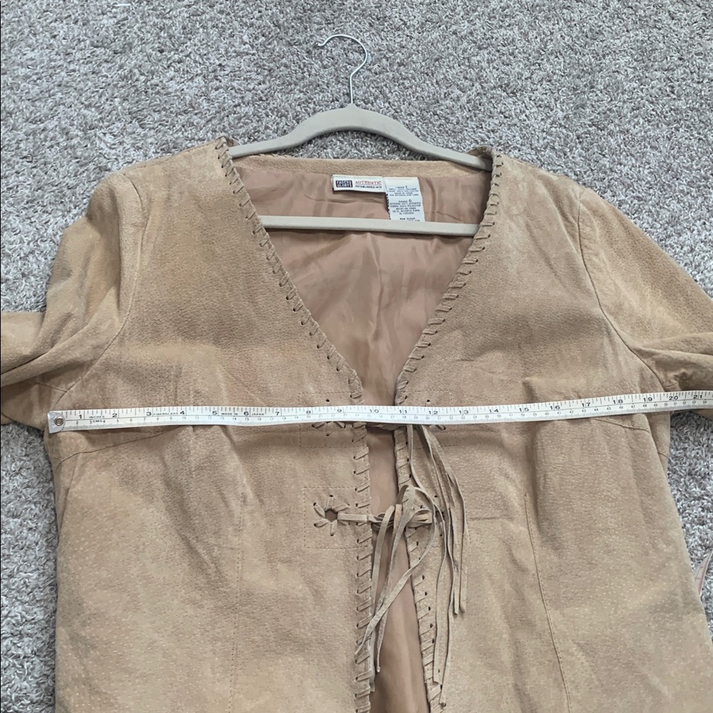 Vintage Tan Genuine Suede Leather Jacket with Front Ties in Great Condition - Picture 6 of 6